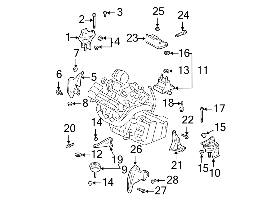 Diagram Engine / transaxle. Engine & TRANS mounting. for your 2019 GMC Sierra 2500 HD 6.6L Duramax V8 DIESEL A/T 4WD Denali Crew Cab Pickup Fleetside 