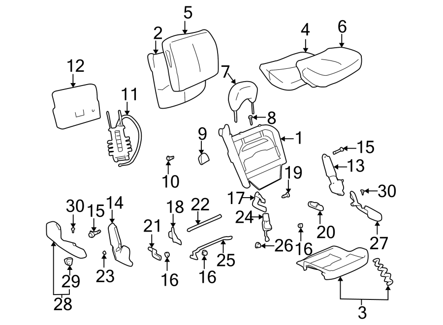 Diagram SEATS & TRACKS. FRONT SEAT COMPONENTS. for your 1995 Chevrolet Impala   