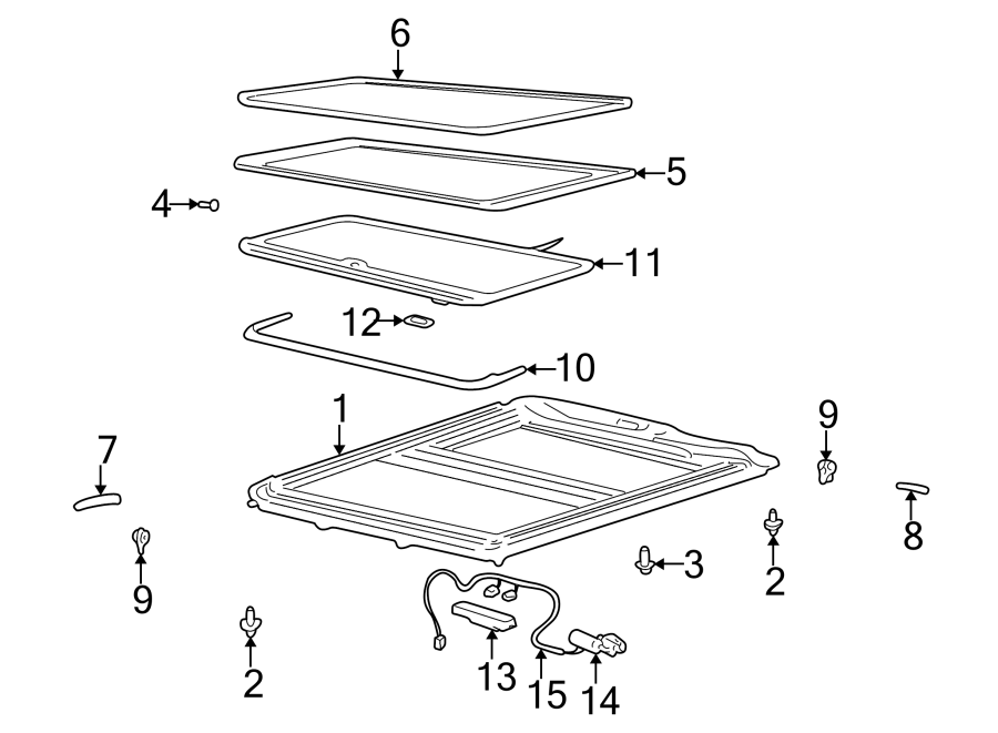 14Sunroof module.https://images.simplepart.com/images/parts/motor/fullsize/AA00335.png