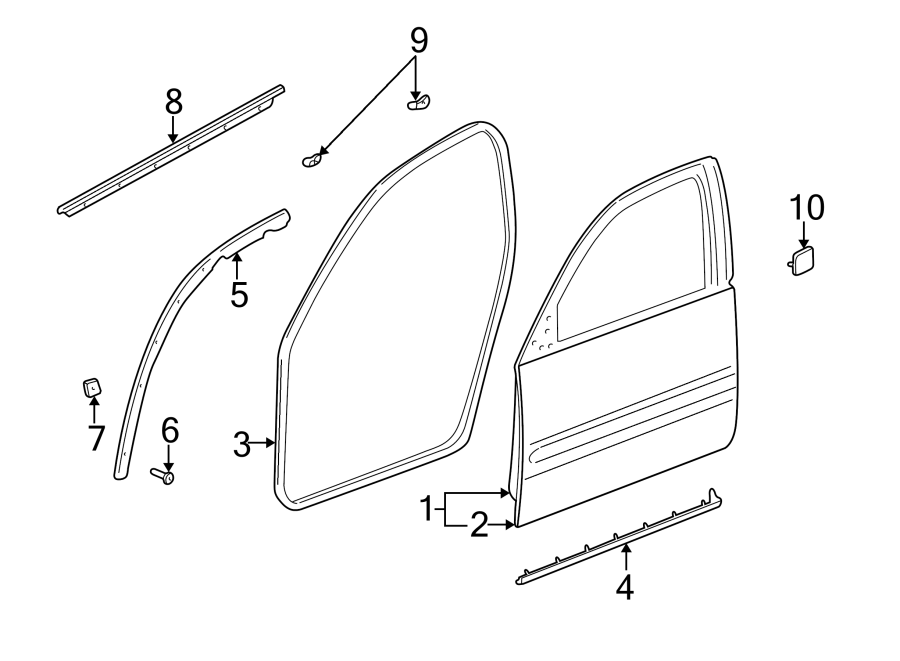 Diagram FRONT DOOR. DOOR & COMPONENTS. for your 2009 Pontiac G3    