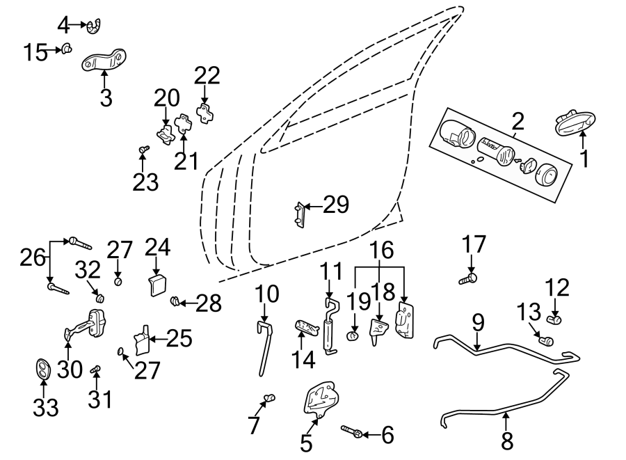 Diagram FRONT DOOR. LOCK & HARDWARE. for your 1996 Chevrolet C1500  Silverado Standard Cab Pickup Fleetside 5.7L Vortec V8 M/T 