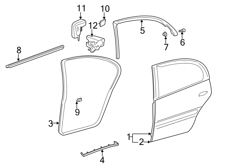 Diagram REAR DOOR. DOOR & COMPONENTS. for your 2013 Chevrolet Spark 1.2L Ecotec A/T LS Hatchback 