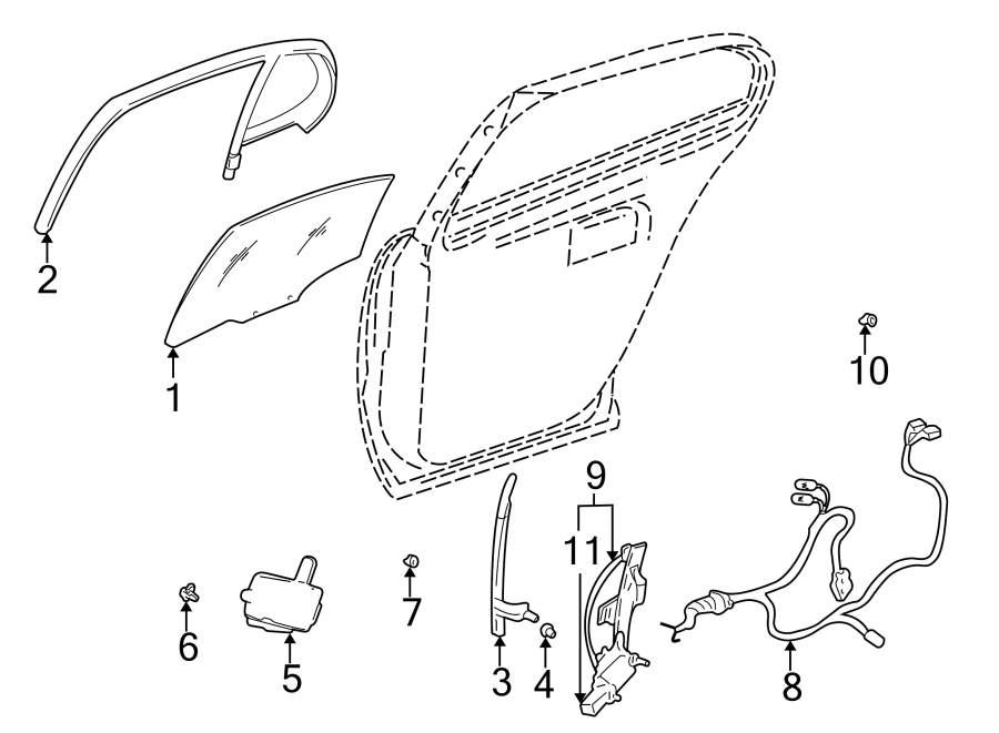 Diagram REAR DOOR. GLASS & HARDWARE. for your 2022 Chevrolet Spark  LT Hatchback 