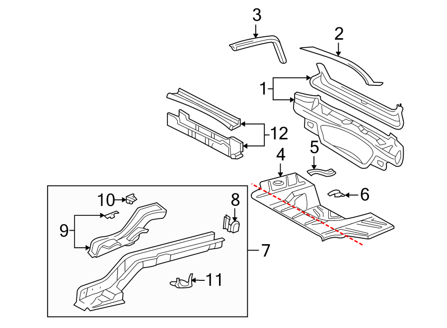 Diagram REAR BODY & FLOOR. FLOOR & RAILS. for your 2015 Chevrolet Trax   