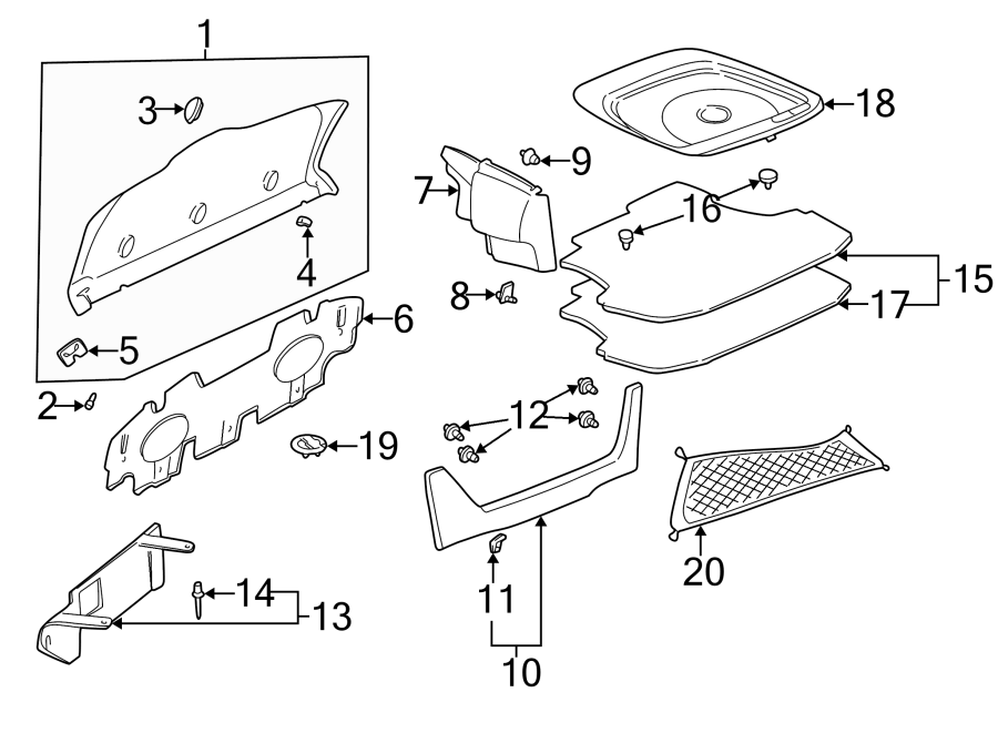 Diagram REAR BODY & FLOOR. INTERIOR TRIM. for your Cadillac ATS  