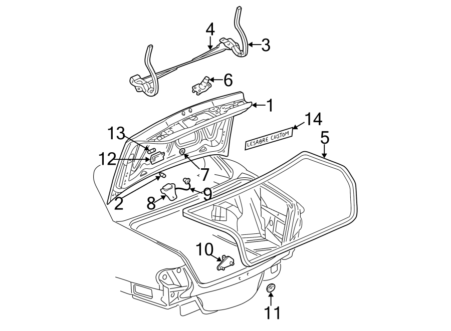 13TRUNK LID. EXTERIOR TRIM. LID & COMPONENTS.https://images.simplepart.com/images/parts/motor/fullsize/AA00465.png