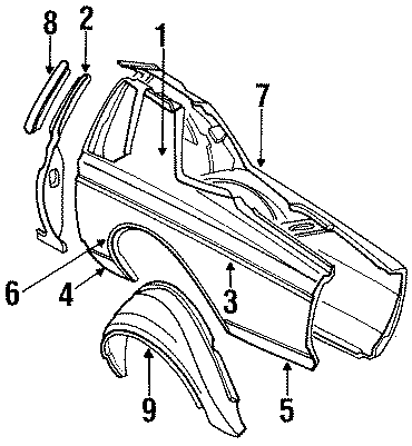 Diagram QUARTER PANEL. EXTERIOR TRIM. INNER STRUCTURE. for your Buick Lesabre  