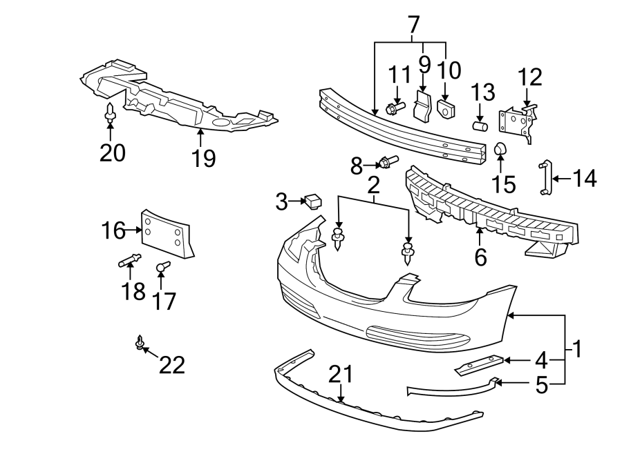 Diagram FRONT BUMPER. BUMPER & COMPONENTS. for your 2022 Chevrolet Camaro  LS Coupe 