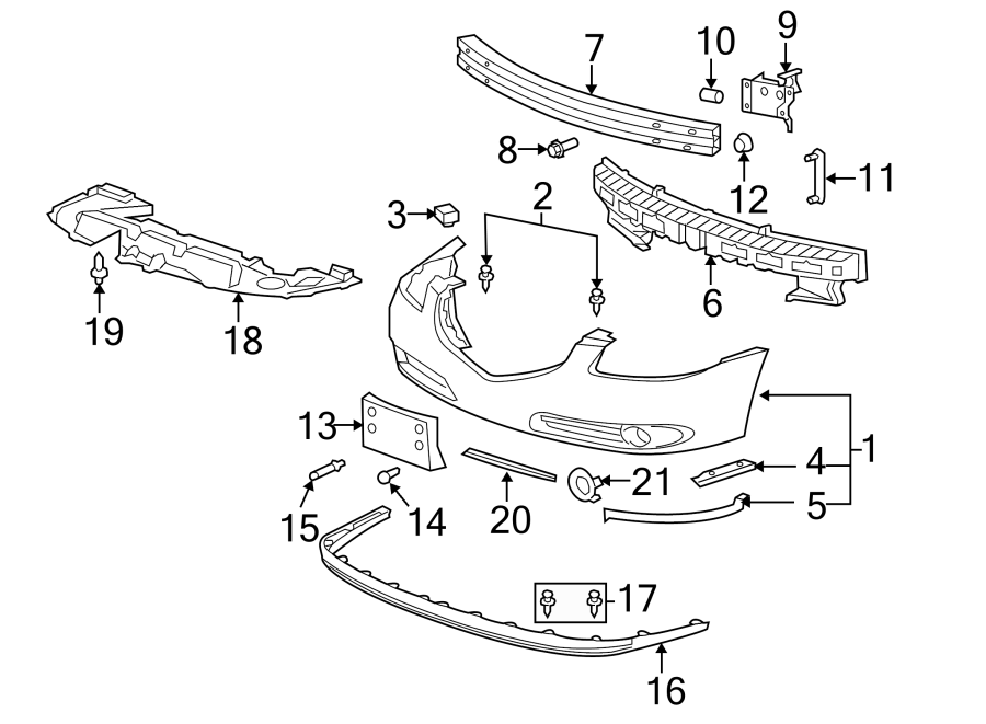 Diagram FRONT BUMPER. BUMPER & COMPONENTS. for your 2022 Chevrolet Camaro  LS Coupe 