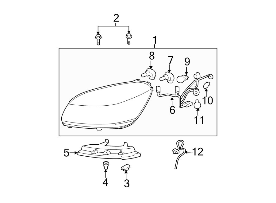 Diagram FRONT LAMPS. HEADLAMP COMPONENTS. for your 2012 Chevrolet Suburban 1500   