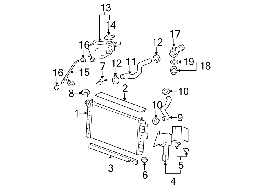 Diagram Radiator & components. for your 1995 Chevrolet K2500  Base Standard Cab Pickup Fleetside 4.3L Chevrolet V6 A/T 