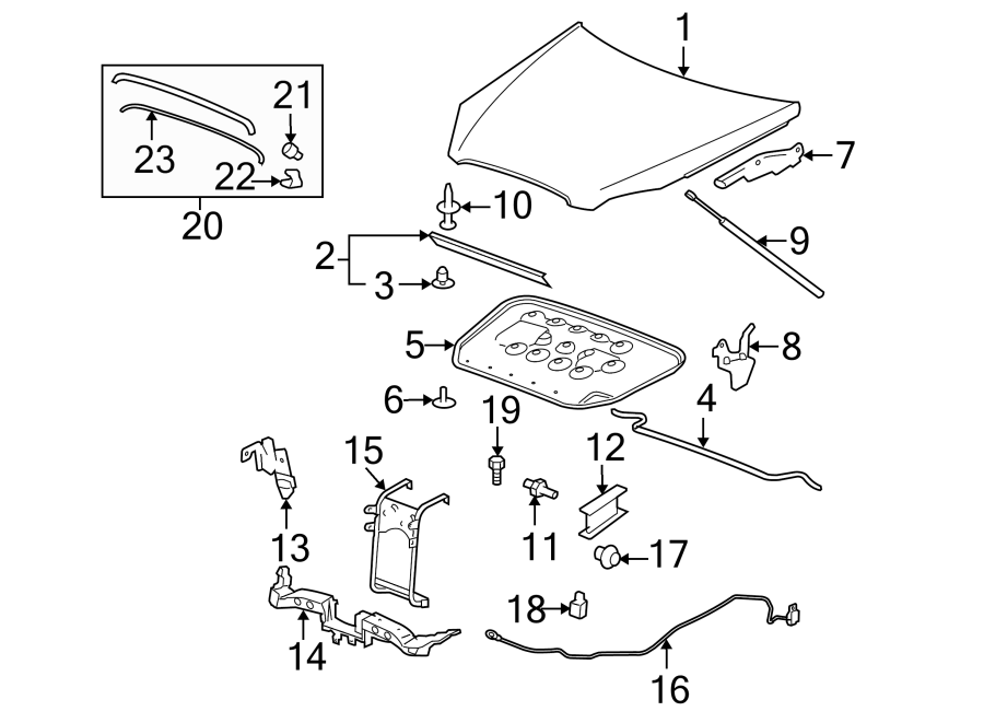 Diagram EXTERIOR TRIM. HOOD & COMPONENTS. for your 2020 Chevrolet Suburban    