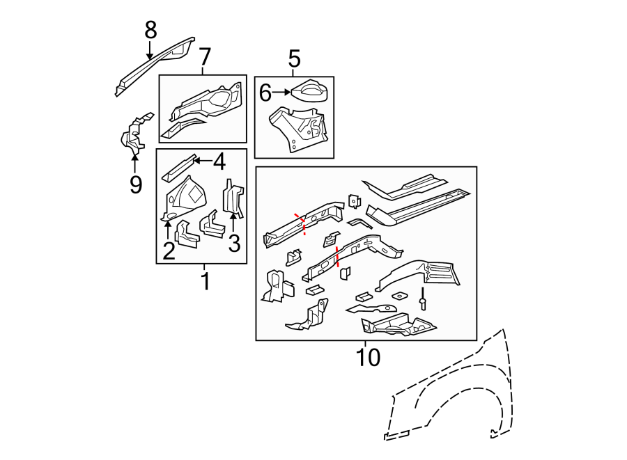 Diagram FENDER. STRUCTURAL COMPONENTS & RAILS. for your 2016 Chevrolet Camaro 6.2L V8 M/T SS Coupe 