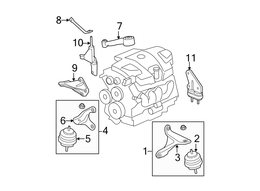 Diagram ENGINE / TRANSAXLE. ENGINE & TRANS MOUNTING. for your 2005 Chevrolet Avalanche 1500 Z71 Crew Cab Pickup Fleetside  