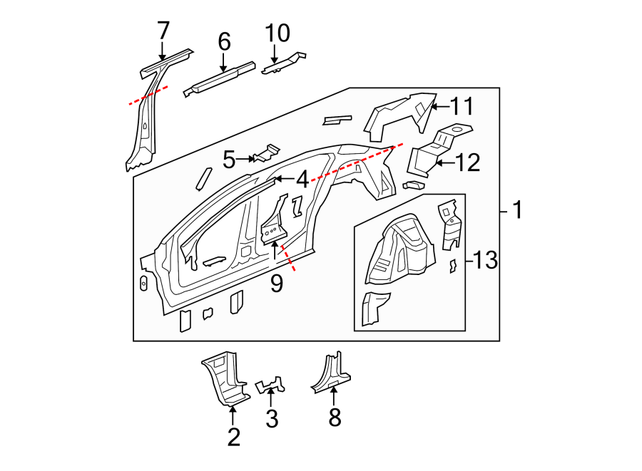 3Pillars. Rocker & floor. Uniside.https://images.simplepart.com/images/parts/motor/fullsize/AA06500.png