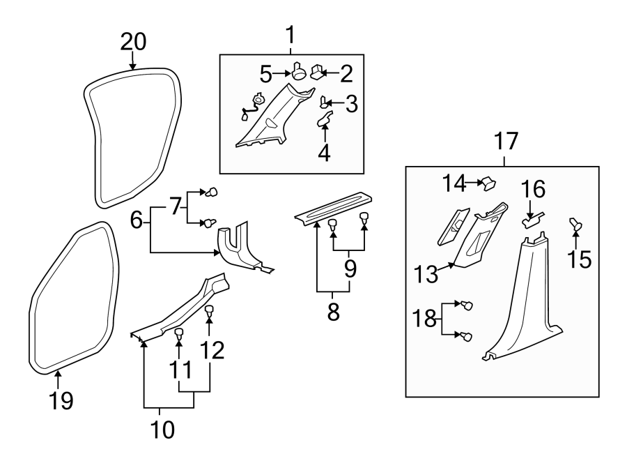 Diagram PILLARS. ROCKER & FLOOR. INTERIOR TRIM. for your 2021 Buick Enclave    