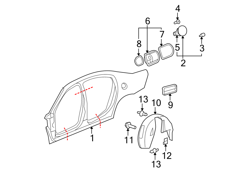 Diagram QUARTER PANEL & COMPONENTS. for your 2005 Chevrolet Trailblazer   