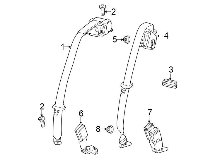 Diagram Restraint systems. Rear seat belts. for your 2018 GMC Sierra 2500 HD 6.0L Vortec V8 FLEX A/T 4WD SLE Extended Cab Pickup 