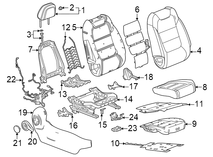 Diagram Seats & tracks. Passenger seat components. for your Cadillac Escalade EXT  