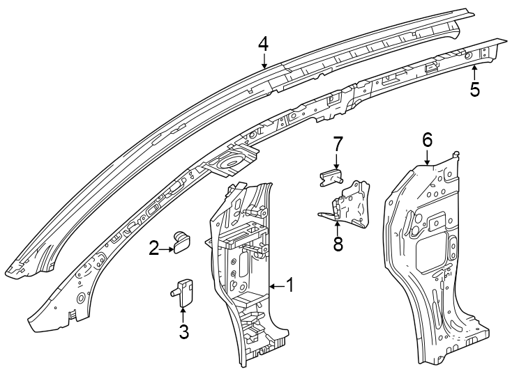 Diagram Pillars. Rocker & floor. Hinge pillar. for your 2021 GMC Sierra 2500 HD  SLE Extended Cab Pickup Fleetside 