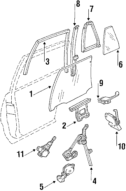 Diagram REAR DOOR. GLASS & HARDWARE. LOCK & HARDWARE. for your 2014 Chevrolet Spark   