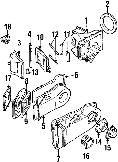 Diagram AIR CONDITIONER & HEATER. EVAPORATOR & HEATER COMPONENTS. for your 2018 Buick Enclave    