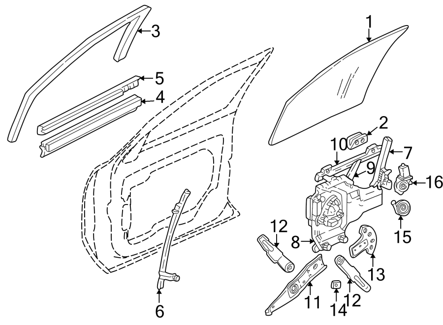 Diagram FRONT DOOR. GLASS & HARDWARE. for your 2014 Chevrolet Spark 1.2L Ecotec CVT LS Hatchback 