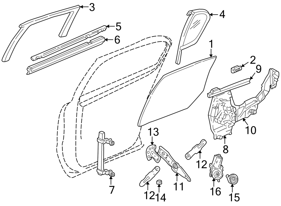 Diagram REAR DOOR. GLASS & HARDWARE. for your 2014 Chevrolet Spark 1.2L Ecotec CVT LS Hatchback 