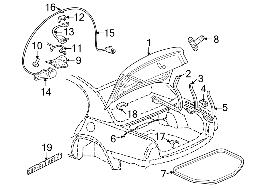 Diagram Trunk lid. Lid & components. for your 2020 Chevrolet Spark   