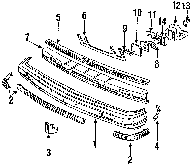 Diagram FRONT BUMPER. BUMPER & COMPONENTS. for your 1984 Chevrolet Celebrity Base Coupe 2.8L Chevrolet V6 M/T 