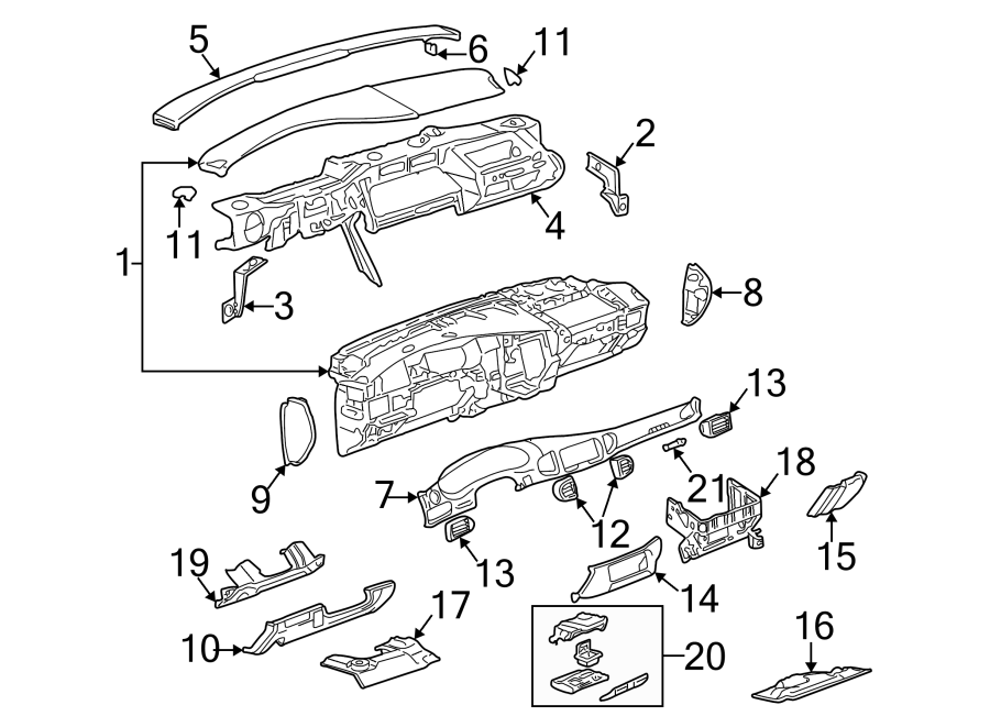 7Cluster & switches. Instrument panel components.https://images.simplepart.com/images/parts/motor/fullsize/AC97230.png