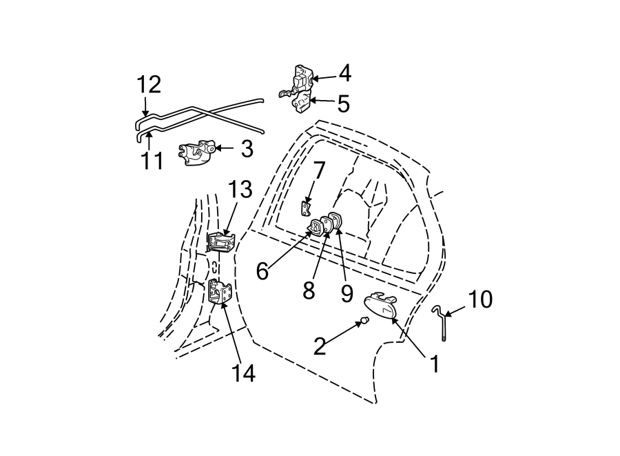 Diagram REAR DOOR. LOCK & HARDWARE. for your Chevrolet Avalanche 1500  