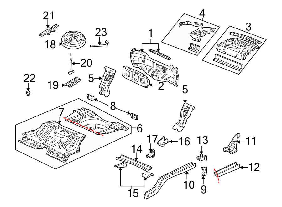 REAR BODY & FLOOR. FLOOR & RAILS. REAR UPPER BODY.