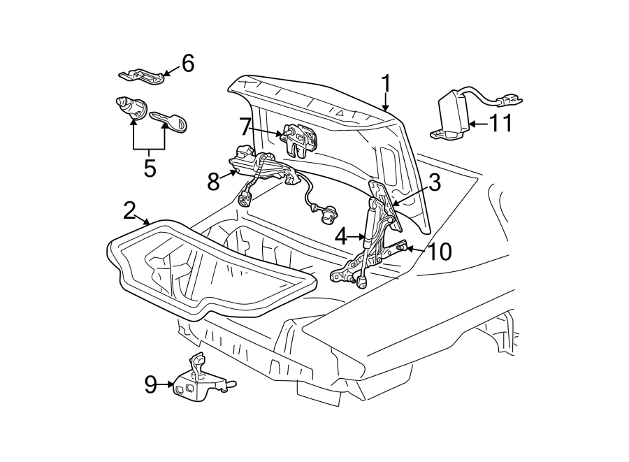 Diagram TRUNK LID. LID & COMPONENTS. for your 2021 GMC Sierra 2500 HD 6.6L Duramax V8 DIESEL A/T 4WD Base Extended Cab Pickup Fleetside 