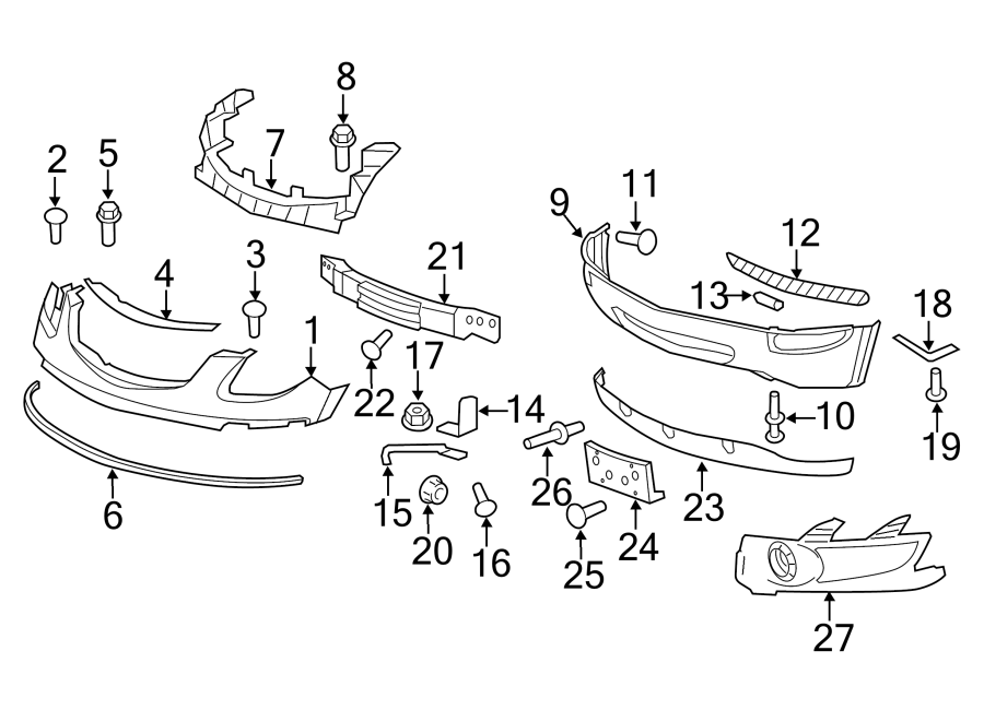 Diagram FRONT BUMPER. BUMPER & COMPONENTS. for your 2023 Cadillac XT4 Luxury Sport Utility  