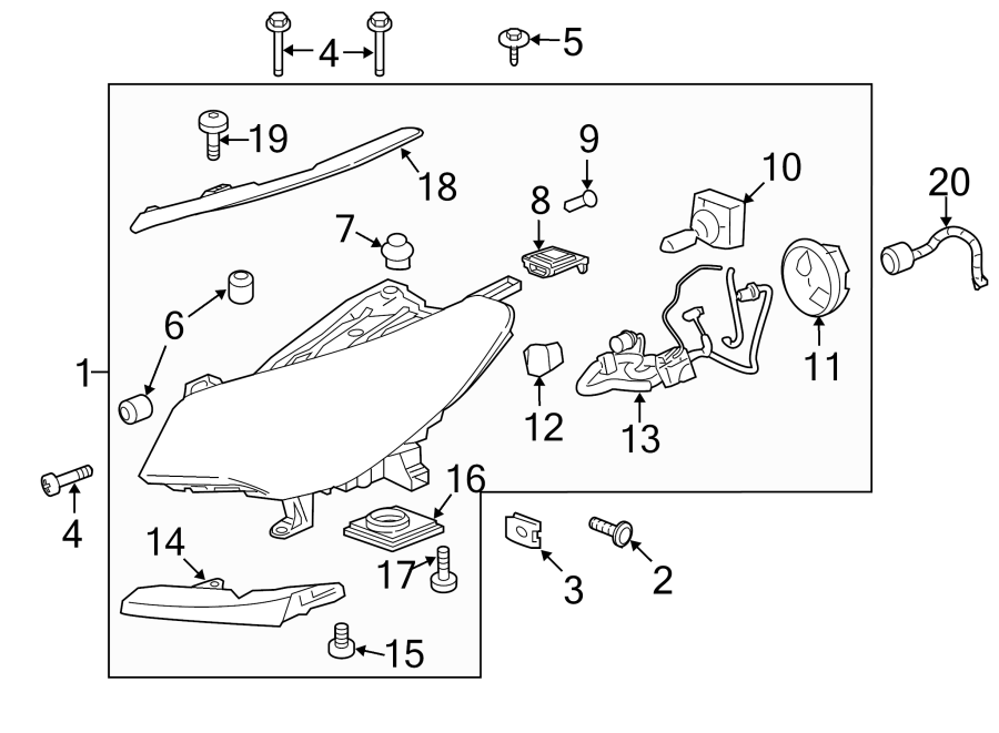 Diagram FRONT LAMPS. HEADLAMP COMPONENTS. for your 2014 Buick Enclave  Convenience Sport Utility 3.6L V6 A/T AWD 