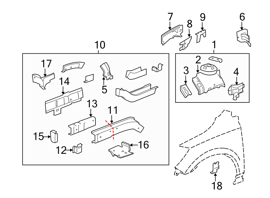 Diagram FENDER. STRUCTURAL COMPONENTS & RAILS. for your 2018 Chevrolet Trax   