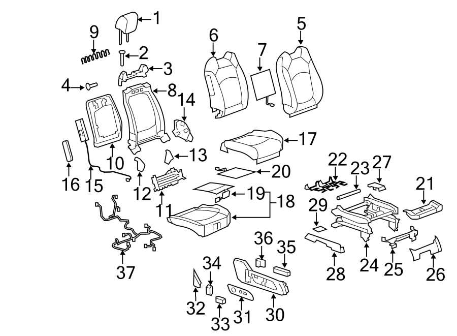 Diagram SEATS & TRACKS. PASSENGER SEAT COMPONENTS. for your 2021 GMC Sierra 2500 HD 6.6L Duramax V8 DIESEL A/T 4WD Base Extended Cab Pickup Fleetside 