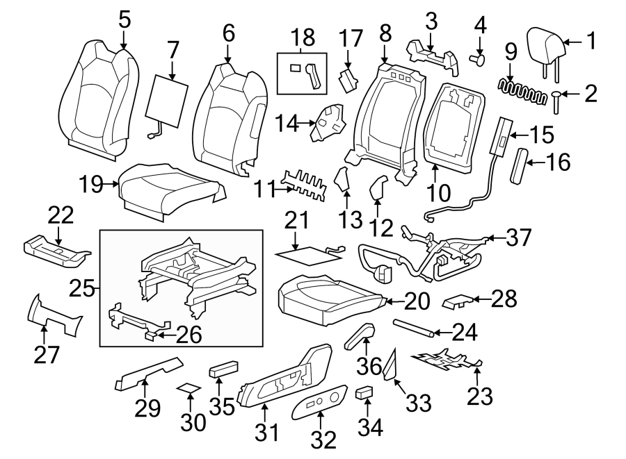 Diagram SEATS & TRACKS. DRIVER SEAT COMPONENTS. for your 2004 Cadillac Escalade EXT   