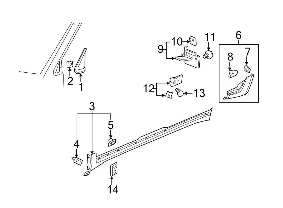 2Pillars. Rocker & floor. Exterior trim.https://images.simplepart.com/images/parts/motor/fullsize/AE08535.png