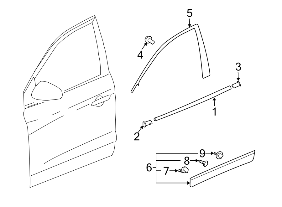 Diagram FRONT DOOR. EXTERIOR TRIM. for your 2021 Chevrolet Suburban    