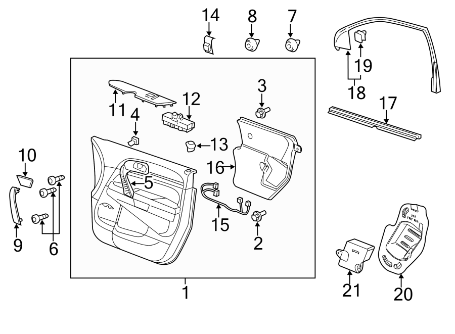 Diagram FRONT DOOR. INTERIOR TRIM. for your 2024 Chevrolet Camaro LT1 Coupe 6.2L V8 A/T 