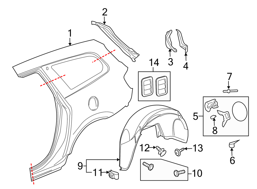 Diagram QUARTER PANEL & COMPONENTS. for your 2011 Buick Enclave    