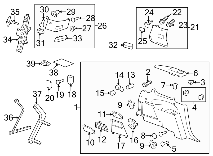 Diagram QUARTER PANEL. INTERIOR TRIM. JACK & COMPONENTS. for your 2005 Chevrolet Impala   