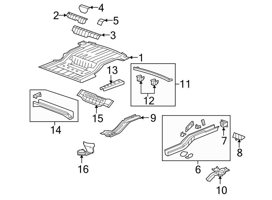 Diagram Rear body & floor. Floor & rails. for your 2011 GMC Sierra 2500 HD 6.6L Duramax V8 DIESEL A/T RWD SLE Standard Cab Pickup 