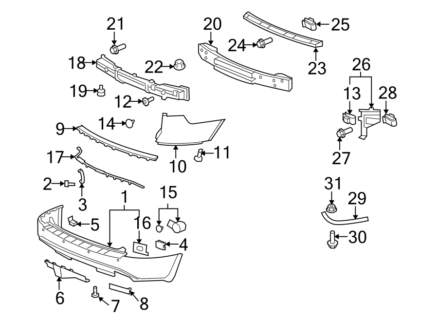 Diagram REAR BUMPER. BUMPER & COMPONENTS. for your 2017 Chevrolet Spark  LT Hatchback 