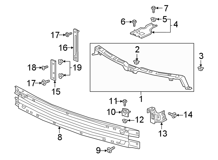 Front bumper & grille. Bumper & components.https://images.simplepart.com/images/parts/motor/fullsize/AE18010.png