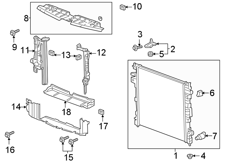 Diagram Radiator & components. for your 2022 Buick Enclave    