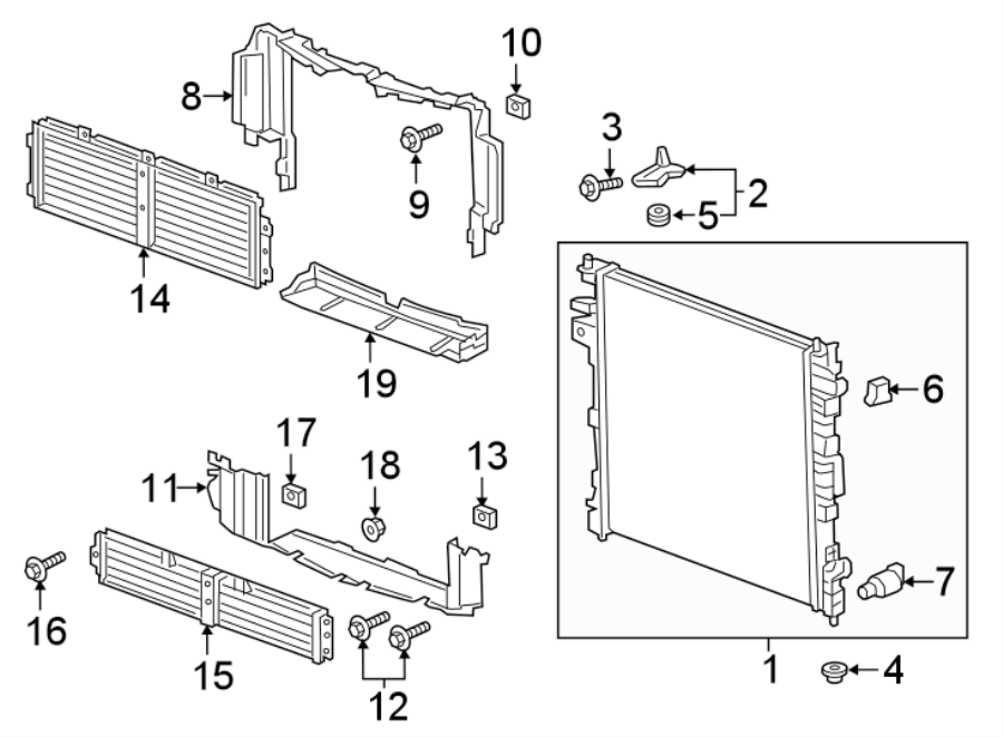 Diagram RADIATOR & COMPONENTS. for your 2021 Chevrolet Express 3500   