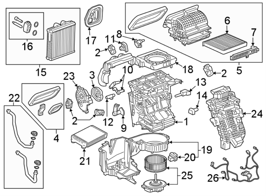 Diagram AIR CONDITIONER & HEATER. EVAPORATOR & HEATER COMPONENTS. for your 2017 Chevrolet Spark  LT Hatchback 